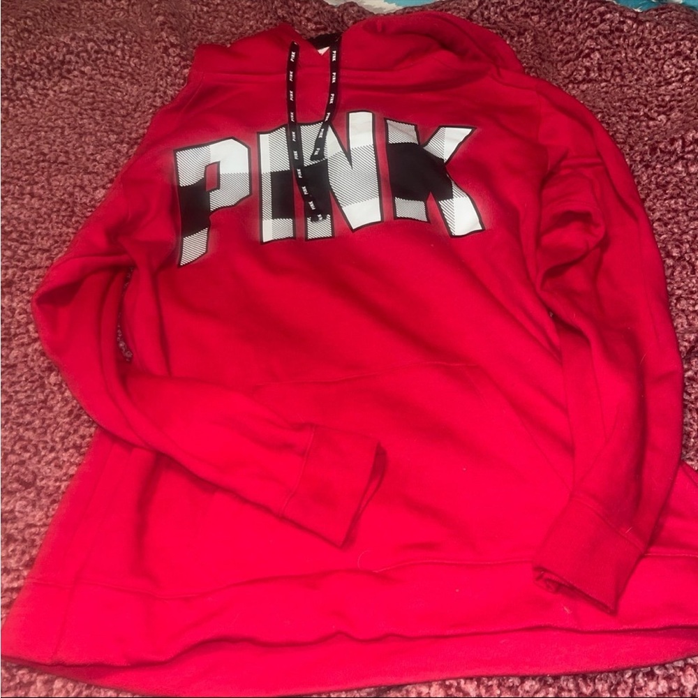 Victoria's Secret Pink Red Hoodie with Black and White PINK Logo